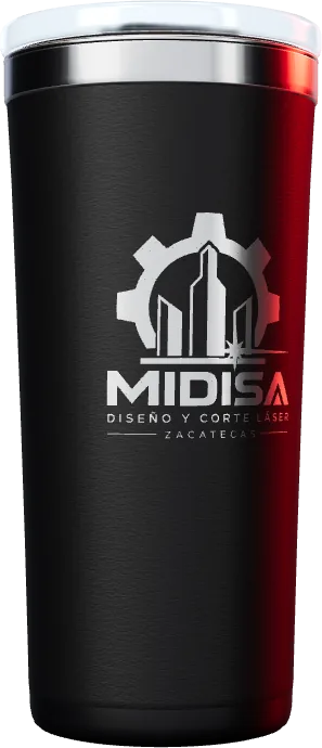 Termo negro con el logotipo de MIDISA grabado (visualización 3D)